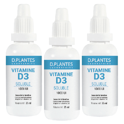Pack 3 Vitamine D3 soluble 1000 UI 3 x 25 ml